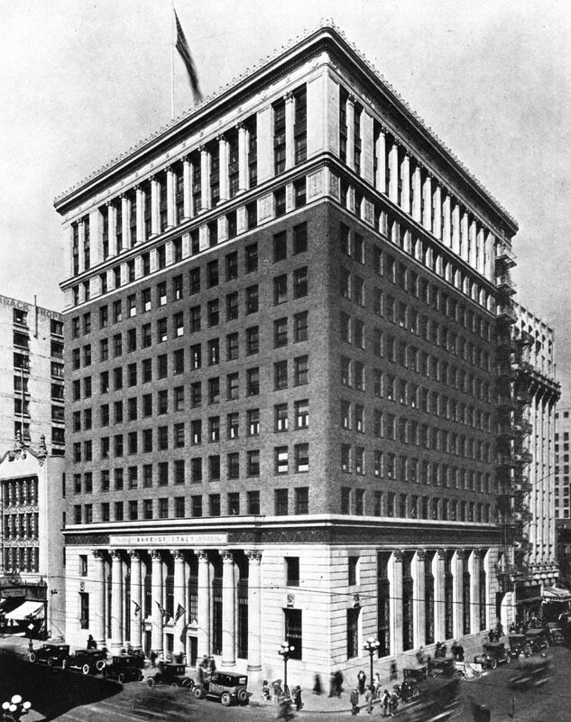 Bank of Italy, NW corner of Olive & Seventh Streets, Los Angeles, ca. 1922 (Los Angeles Public Library)